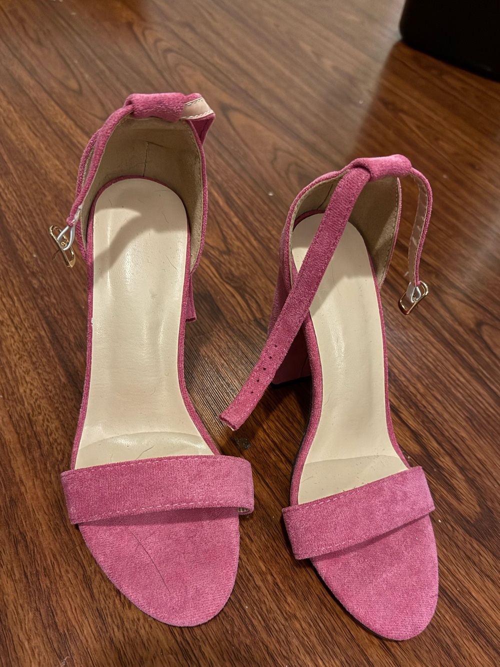 Women's Pink Suede Ankle Strap Heels